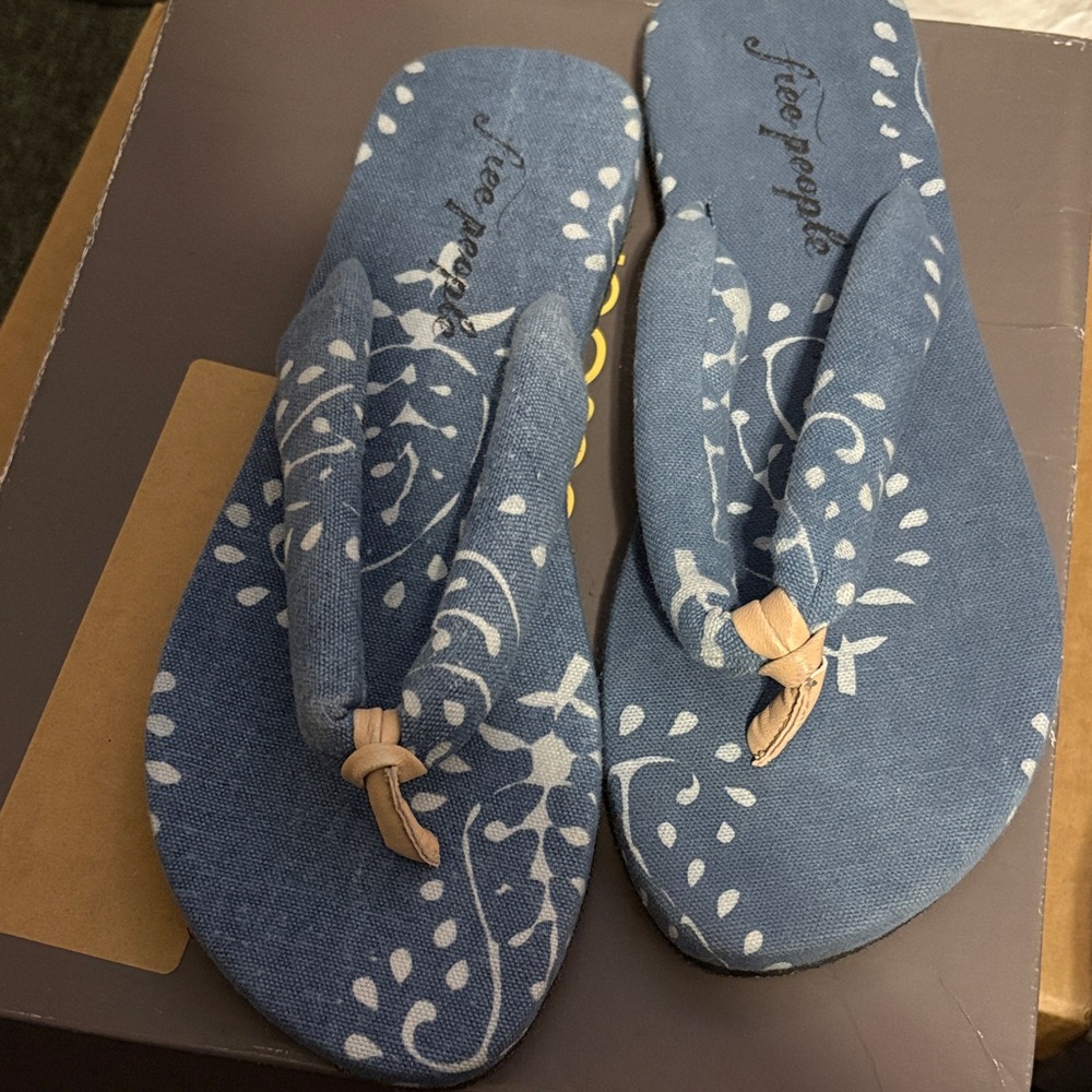 Free People Denim Blue Patterned Sandals